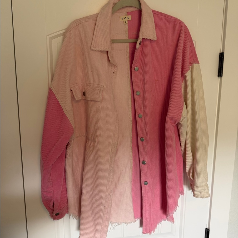 POL Pink and Cream Color Block Shirt